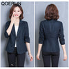 QOERLIN Notched Collar Blazer Linen Suit Jacket Women 2023 Slim Thin Summer Cotton Linen Pocket Two Buttons Suit Office Lady