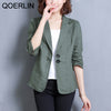 QOERLIN Notched Collar Blazer Linen Suit Jacket Women 2023 Slim Thin Summer Cotton Linen Pocket Two Buttons Suit Office Lady