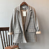 QOERLIN Plaid Blazer Women Autumn Winter Korean Suit Jacket Coat Loose Casual Notched Collar Long Sleeve Pocket Suit Coat 2023