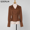 QOERLIN Spring Fall 2023 Women Temperament Two-piece Polka Dot Chiffon Shirt Office Ladies Ankle-Length Pants Suits