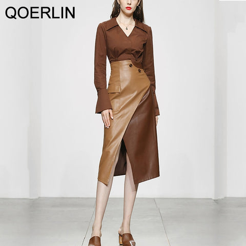 QOERLIN Spring Fall 2023 Women Temperament Two-piece Polka Dot Chiffon Shirt Office Ladies Ankle-Length Pants Suits