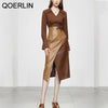 QOERLIN Spring Fall 2023 Women Temperament Two-piece Polka Dot Chiffon Shirt Office Ladies Ankle-Length Pants Suits