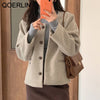 QOERLIN Winter Thicked Woolen Blazer Women Single-Breasted Jacket Coat Women Long Sleeve Warm Coat O-Neck Short Overcoat Female