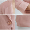 QORLIN M-XXXL Korean Linen Blazer Office Lady Three-Quarter Sleeve One Button Pink Suit Jacket Women Summer Casual Coat