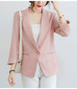 QORLIN M-XXXL Korean Linen Blazer Office Lady Three-Quarter Sleeve One Button Pink Suit Jacket Women Summer Casual Coat