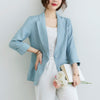 QORLIN M-XXXL Korean Linen Blazer Office Lady Three-Quarter Sleeve One Button Pink Suit Jacket Women Summer Casual Coat