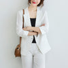 QORLIN M-XXXL Korean Linen Blazer Office Lady Three-Quarter Sleeve One Button Pink Suit Jacket Women Summer Casual Coat