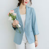 QORLIN M-XXXL Korean Linen Blazer Office Lady Three-Quarter Sleeve One Button Pink Suit Jacket Women Summer Casual Coat