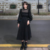 QWEEK Gothic Black Lace Dress Women Casual Elegant Party Midi Ruffle Long Sleeve Dress Emo Y2k Goth Clothes 2023 Spring Robes