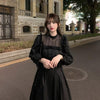 QWEEK Gothic Black Lace Dress Women Casual Elegant Party Midi Ruffle Long Sleeve Dress Emo Y2k Goth Clothes 2023 Spring Robes