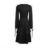 QWEEK Gothic Ruffle Balck Dress Streetwear Women Square Collar Split Midi Bandage Srappy Long Sleeve Party Dresses for Women