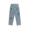 QWEEK Grunge Streetwear Cross Embroidery Wide Leg Jeans Women Hip Hop Grunge Harajuku Oversize Autumn Denim Pants Baggy