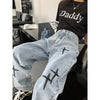 QWEEK Grunge Streetwear Cross Embroidery Wide Leg Jeans Women Hip Hop Grunge Harajuku Oversize Autumn Denim Pants Baggy