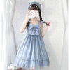QWEEK Kawaii Blue Lolita Dress for Girls Soft Mesh Fairy Cute Lolita Dress Princess Tea Party Teenagers Japan Slip Outfits