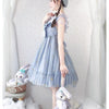 QWEEK Kawaii Blue Lolita Dress for Girls Soft Mesh Fairy Cute Lolita Dress Princess Tea Party Teenagers Japan Slip Outfits