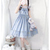 QWEEK Kawaii Blue Lolita Dress for Girls Soft Mesh Fairy Cute Lolita Dress Princess Tea Party Teenagers Japan Slip Outfits