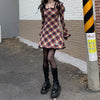 QWEEK Lolita Kawaii Plaid Dress Harajuku 2022 Autumn Japanese Sweet Gothic Goth Lolita Party Mini Dress Cute Clothes Female