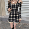 QWEEK Lolita Kawaii Plaid Dress Harajuku 2022 Autumn Japanese Sweet Gothic Goth Lolita Party Mini Dress Cute Clothes Female