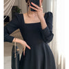 QWEEK Vintage Black Long Sleeve Midi Dress Women French Square Collar Elegant Party Dresses Autumn 2022 Chic Trendy Kpop Clothes