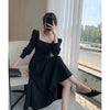 QWEEK Vintage Black Long Sleeve Midi Dress Women French Square Collar Elegant Party Dresses Autumn 2022 Chic Trendy Kpop Clothes