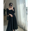 QWEEK Vintage Black Long Sleeve Midi Dress Women French Square Collar Elegant Party Dresses Autumn 2022 Chic Trendy Kpop Clothes