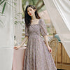 QWEEK Vintage Floral Dress Woman Chic Mori Style Retro Puff Sleeve Ruched Chiffon Square Collar Elegant Midi Dress Pastoral 2022