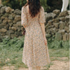 QWEEK Vintage Floral Dress Woman Chic Mori Style Retro Puff Sleeve Ruched Chiffon Square Collar Elegant Midi Dress Pastoral 2022