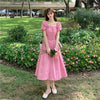 QWEEK Vintage Puff Sleeve Dress Woman French Casual Elegant Square Collar Wrap Midi Dress Belt Robe Female Chic 2022 Autumn
