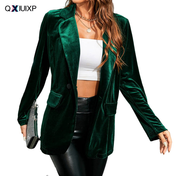 QXIUIXP Winter Woman Christmas Green Blazer Elegant Party Evening Suit Jacket Female Temperament OL Office Casual Blazer XL