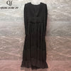 Qian Han Zi designer high-end custom  dress Women Long sleeve buttons belt Slim fit with pleated Elegant midi dress
