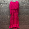 Qian Han Zi designer high-end custom  dress Women Long sleeve buttons belt Slim fit with pleated Elegant midi dress