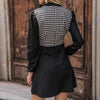 Qkezz Patchwork Women Dress Bow Tie Front Office Ladies A-line Dresses Mini Elegant Chic Long Sleeve Spring Vintage Vestidos