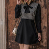 Qkezz Patchwork Women Dress Bow Tie Front Office Ladies A-line Dresses Mini Elegant Chic Long Sleeve Spring Vintage Vestidos