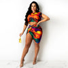 Qm4313 2022 European and American summer women's tie dyeing printing knotted pleated skirt set two-piece  color spot supply whol