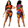 Qm4313 2022 European and American summer women's tie dyeing printing knotted pleated skirt set two-piece  color spot supply whol