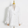 Quality Brand Cascading Ruffle Blazer Women Crystal Temperament Bowknot Blazer Female Notched Long Suit Coat For Women