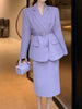Quality Office Ladies' Suits With Skirt Two-Piece Setup Autumn Women Purple With Belt Blazer Chic High-Waist Split Skirt Outfit