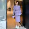 Quality Office Ladies' Suits With Skirt Two-Piece Setup Autumn Women Purple With Belt Blazer Chic High-Waist Split Skirt Outfit
