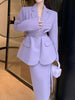 Quality Office Ladies' Suits With Skirt Two-Piece Setup Autumn Women Purple With Belt Blazer Chic High-Waist Split Skirt Outfit