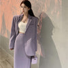 Quality Office Ladies' Suits With Skirt Two-Piece Setup Autumn Women Purple With Belt Blazer Chic High-Waist Split Skirt Outfit