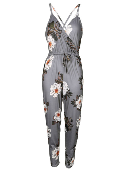 Quality Rompers Womens Jumpsuit 2022 new arrival sleeveless elastic waist Strap v neck flower Printed jumpsuits Vestidos BLK6025