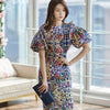 Queen Print 2 Pieces Set Women Korean Cropped Top Blouses And High Waist Sheath Pencil Bodycon Skirts Office Lady