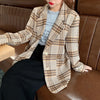 REALEFT 2022 Autumn Winter Classic Plaid Single Breasted Women's Blazers Female Formal Jackets Pockets Casual Outerwear Tops