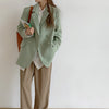 REALEFT 2023 Elegant Double Breasted Women's Blazer Solid Long Sleeve Turn Down Collar Autumn Winter Loose Jacket Female