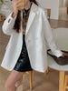 REALEFT 2023 Elegant Double Breasted Women's Blazer Solid Long Sleeve Turn Down Collar Autumn Winter Loose Jacket Female