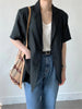 REALEFT Summer Cotton and Linen Women's Blazer 2023 Short Sleeve Single Breasted Casual Loose Blazers Outwear Pockets Female
