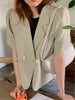 REALEFT Summer Spring Women's Blazer Cotton and Linen 2023 Single Breasted Solid Casual Loose Blazers Outwear Pockets Female