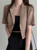 REALEFT Vintage Style Cotton and Linen Suit Women's Blazer 2023 Spring Summer Solid Color Short Sleeve Casual Short Outwear Coat