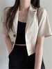 REALEFT Vintage Style Cotton and Linen Suit Women's Blazer 2023 Spring Summer Solid Color Short Sleeve Casual Short Outwear Coat