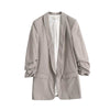 REJINAPYO Women Solid Casual Blazer Coat Pleated Sleeve Notched Collar Withe Pockets Female All-match High Street Outerwear